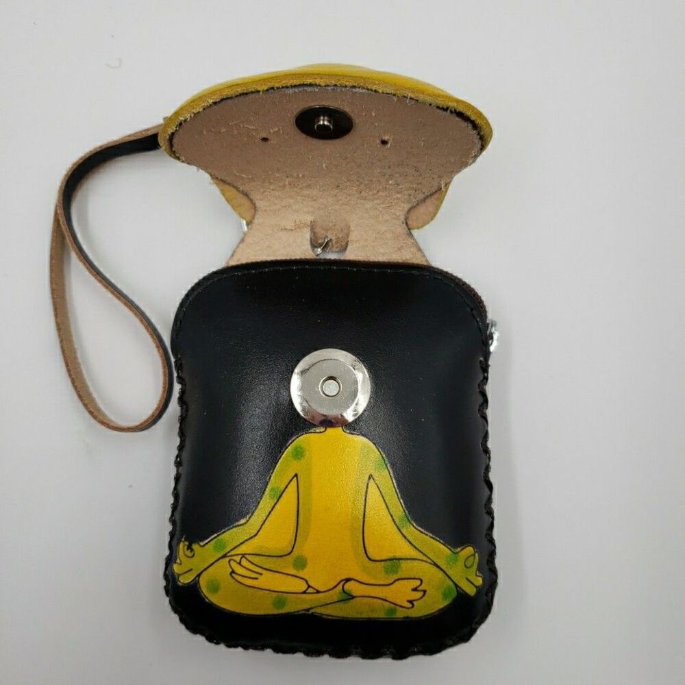 Frog Leather Wristlet Wallet Handmade Tooled Coin Purse Keychain Zen Yoga Gift - Picture 7 of 16